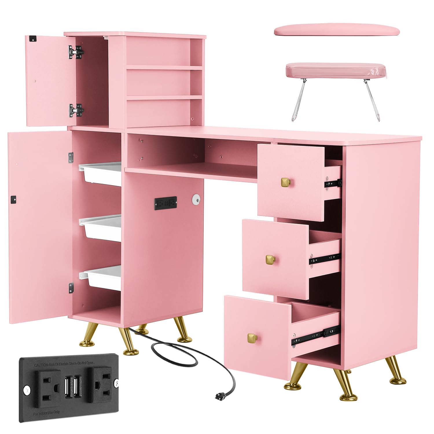 Beauty Makeup Table - Różowy stolik do paznokci dla technika