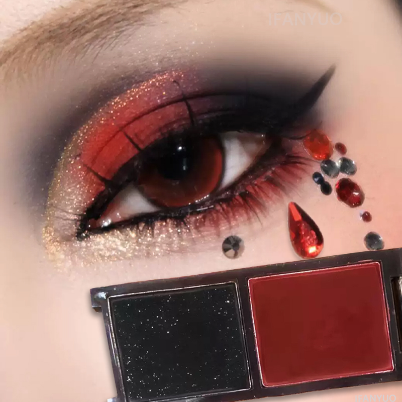 Eyeshadow Glitter Pigment - Dwukolorowa paleta cieni do powiek czarno-czerwona,