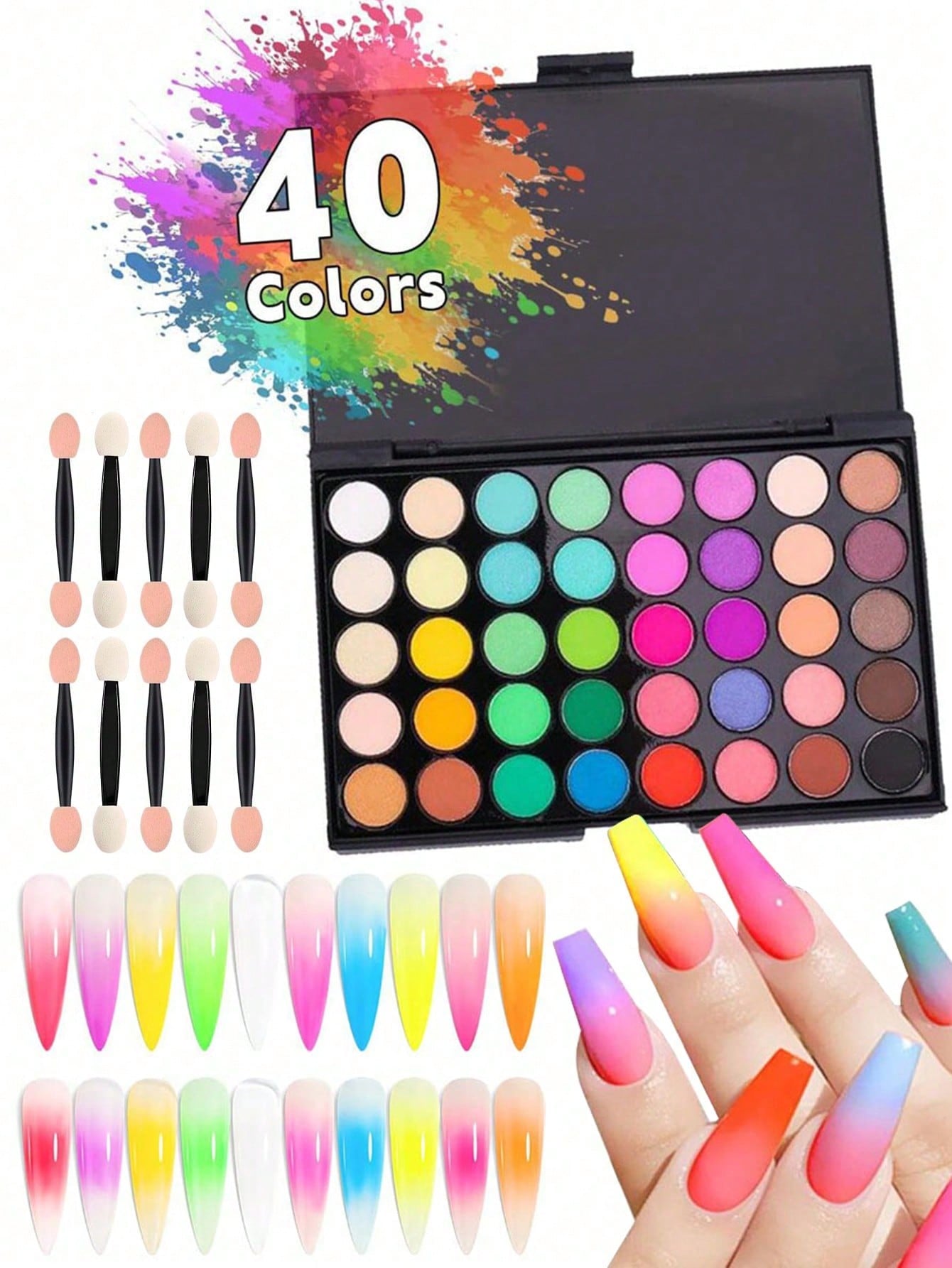 Eyeshadow Glitter Pigment - Paleta pigmentów do zdobienia paznokci, 40
