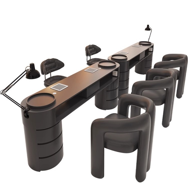 Beauty Makeup Table - Nowoczesna minimalistyczna toaletka czarna, podwójny stół